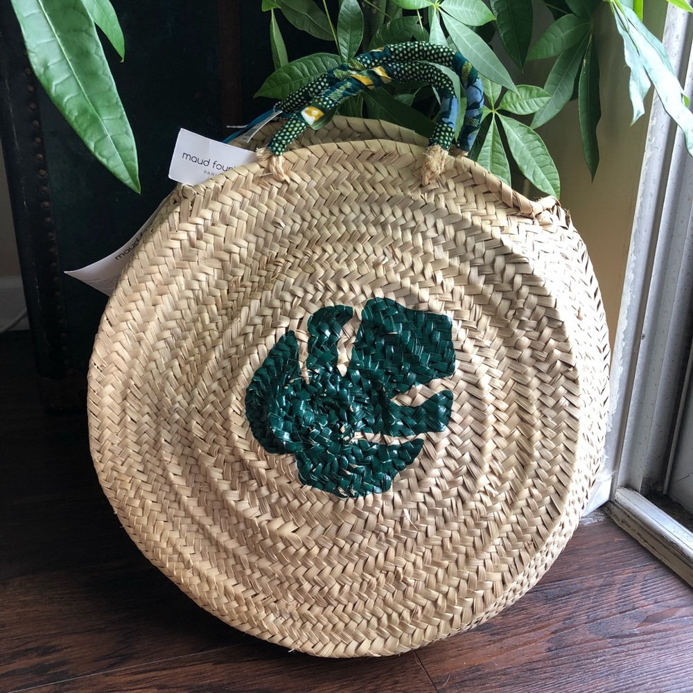 MAUD FOURIER PARIS Anthropology straw bag palm monstera leaf straw bag
